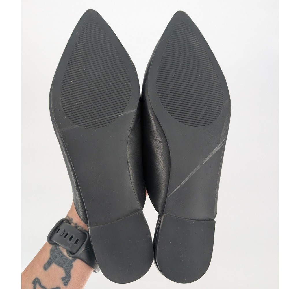 Steve Madden Fleur Mule Women 9M Black Leather Pointed Toe Chain Flat Chic Edgy - Picture 8 of 10